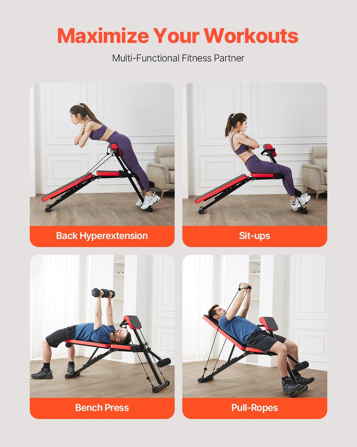 VEVOR Multi-Functional Weight Bench for Full Body Workout, Roman Chair Hyperextension Bench, 770 lbs Adjustable & Foldable Equipment for Back Arm Core Ab Workout, Sit Up Exercise Machine for Home Gym VEVOR Multi-Functional Weight Bench for Full Body Workout, Roman Chair Hyperextension Bench, 770 lbs Adjustable & Foldable Equipment for Back Arm Core Ab Workout, Sit Up Exercise Machine for Home Gym