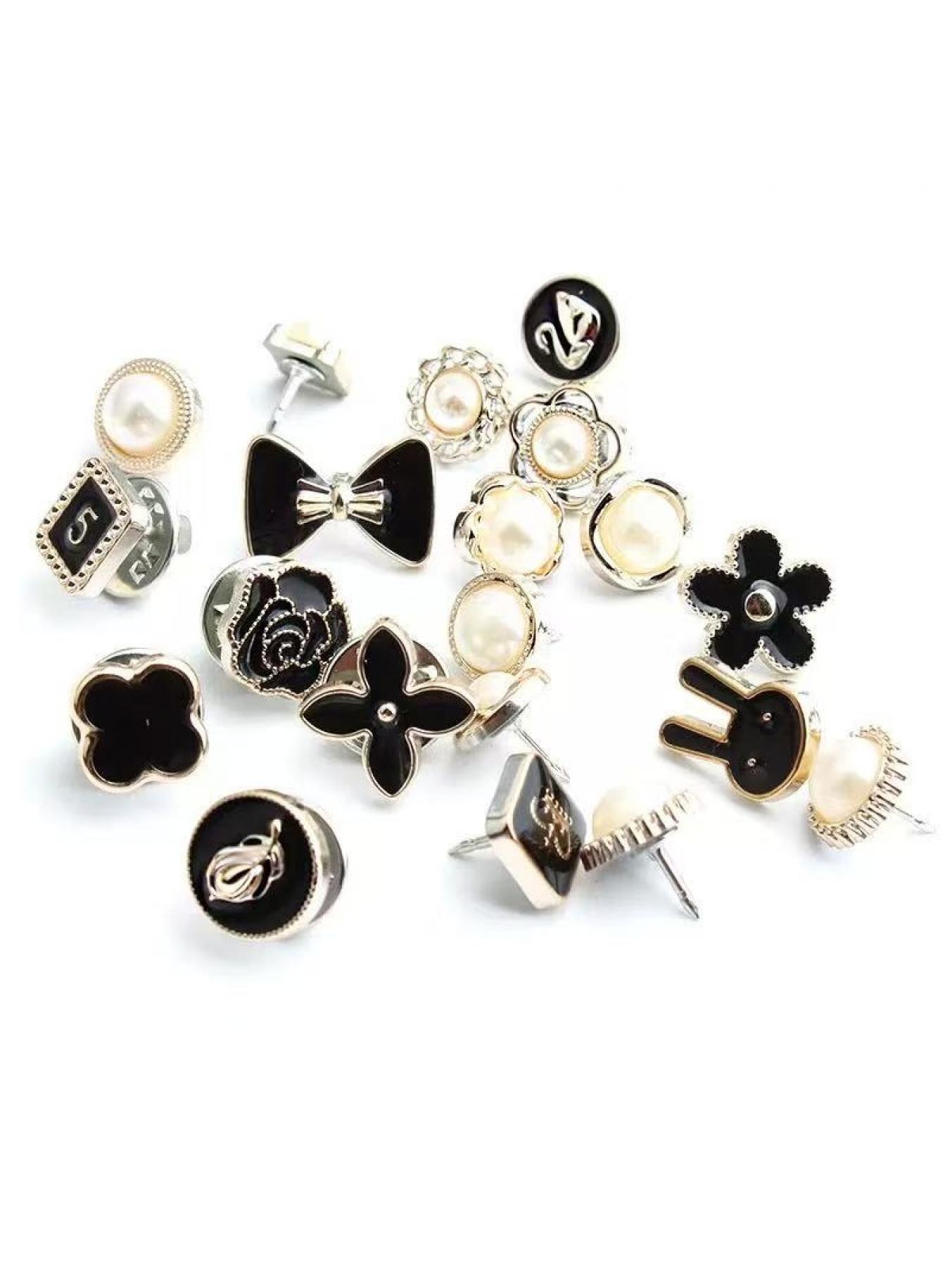 20 Counts Brooch Buttons for Women, Mini Instant Buttons Pins, Assorted Brooch Pins, Pearl Rhinestones Shirt Lapel Brooch Pins, Cover Up Buttons Pins for Clothes Coat Dress Jeans Hat Bags Decor