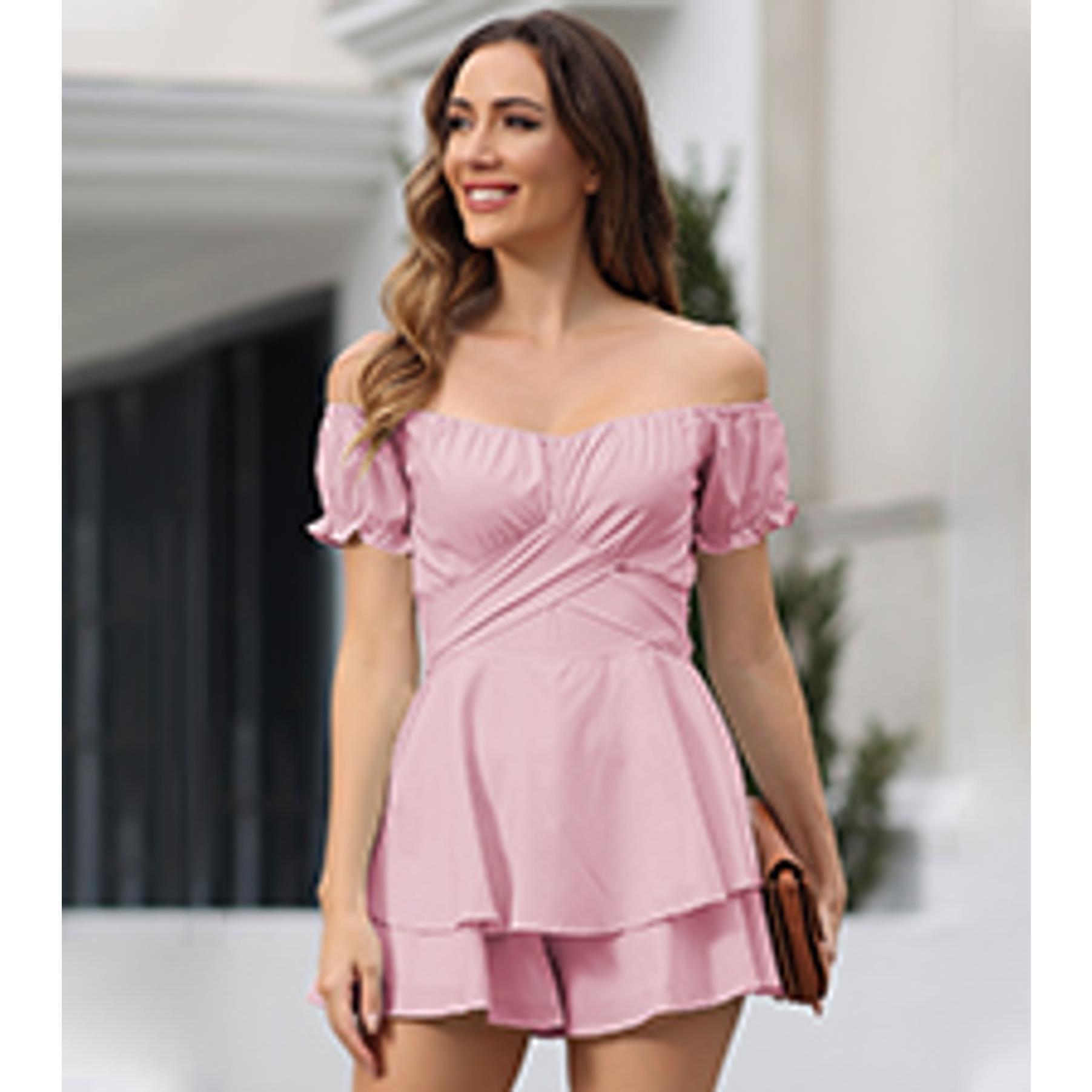 Women Tube Top Romper Strapless Bandeau Cold Shoulder Jumpsuit OutfitsGift