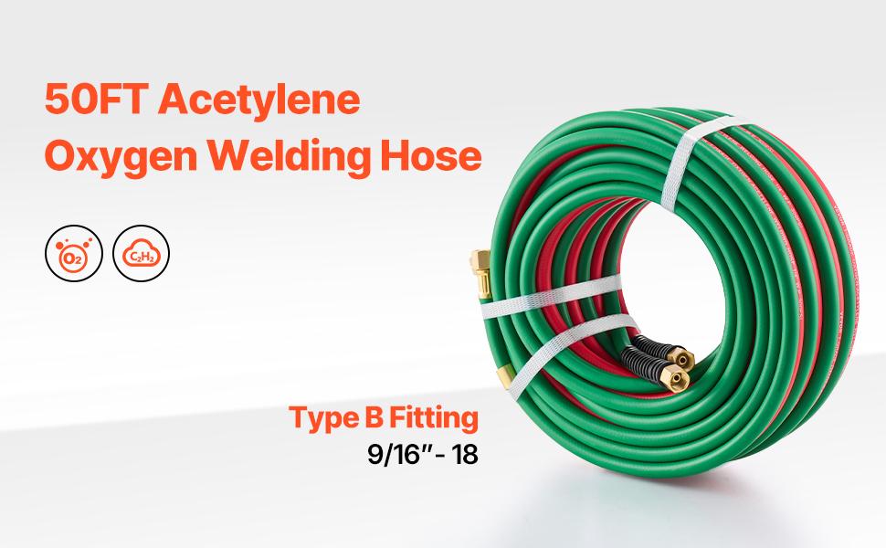 VEVOR Oxygen Acetylene Hose, 1/4-Inchx 50FT Oxy Acetylene Hose with 9/16-18 B Fitting, 300PSI T Grade Welding Cutting Torch Twin Hose, Compatible with Oxygen, Acetylene, Propane and Other Fuel Gases VEVOR Oxygen Acetylene Hose, 1/4-Inchx 50FT Oxy Acetylene Hose with 9/16-18 B Fitting, 300PSI T Grade Welding Cutting Torch Twin Hose, Compatible with Oxygen, Acetylene, Propane and Other Fuel Gases