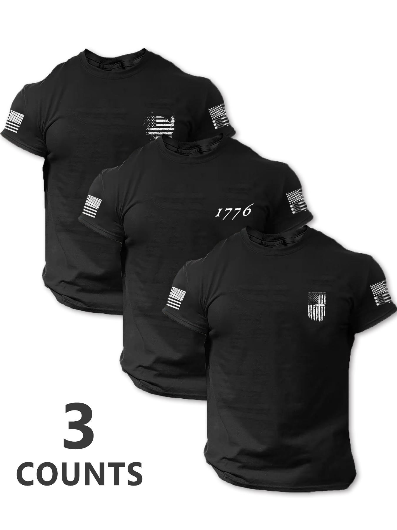 Men's American Flag Print Athletic Letter Print Short Sleeve Tee, Regular Fit Casual Comfy Round Neck T-shirt for Summer, Men's Top for Daily Wear