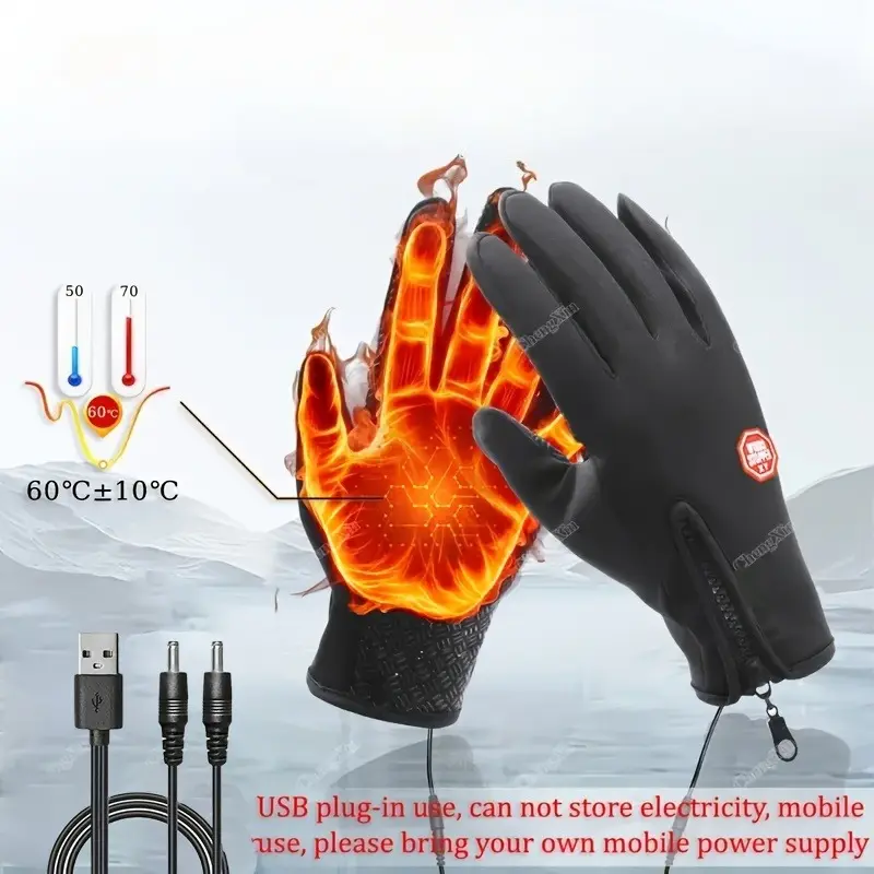 USB Heated Gloves with Constant Temperature Setting, 5 Touchscreen Compatible, Hand Washable, Fabric Polyester, Intelligent Temperature Control, Warm In Winter, Need Battery Required. Gloves for Both Men And Women for Outdoor Cycling