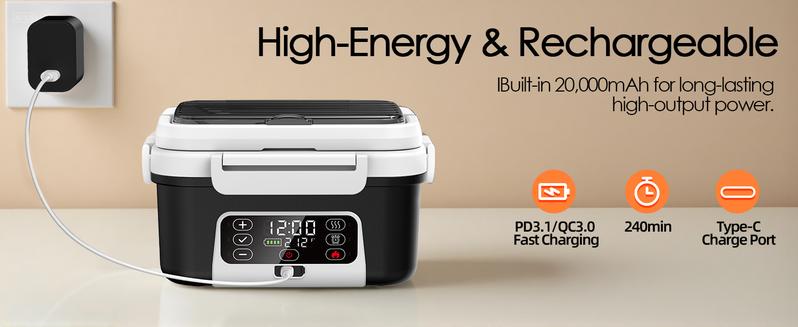 Smart Self-Heating Lunch Box 1.5L, Cordless Electric Heating Lunch Boxlong Battery Life, Suitable for Use in Trucks/Cars/Offices/Camping/Travel.