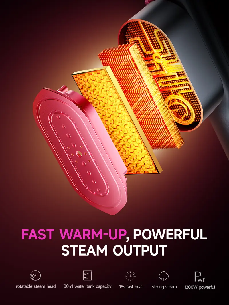 Product Introduction of Dr.Flash Garment Steamer for Clothes, Portable Travel Clothing Steamer Iron, 7 Mode with LED Display, 5s Fast Heating, 90&deg; Swivel Handle, New Year Gift 4