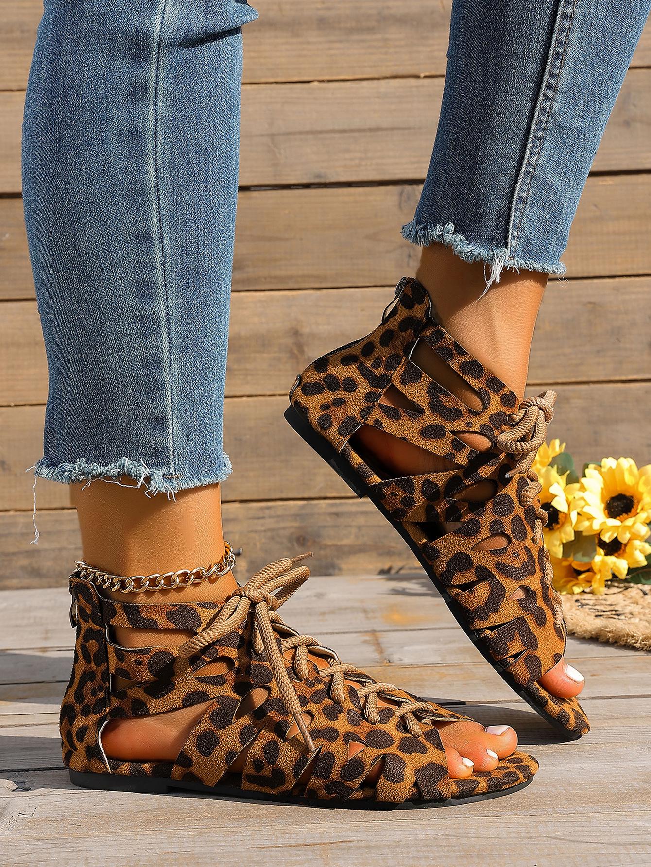 Cutout Lace-Up Gladiator Sandals for Women, Summer Open Toe Flat Sandals, Vintage Boho Versatile Beach Shoes