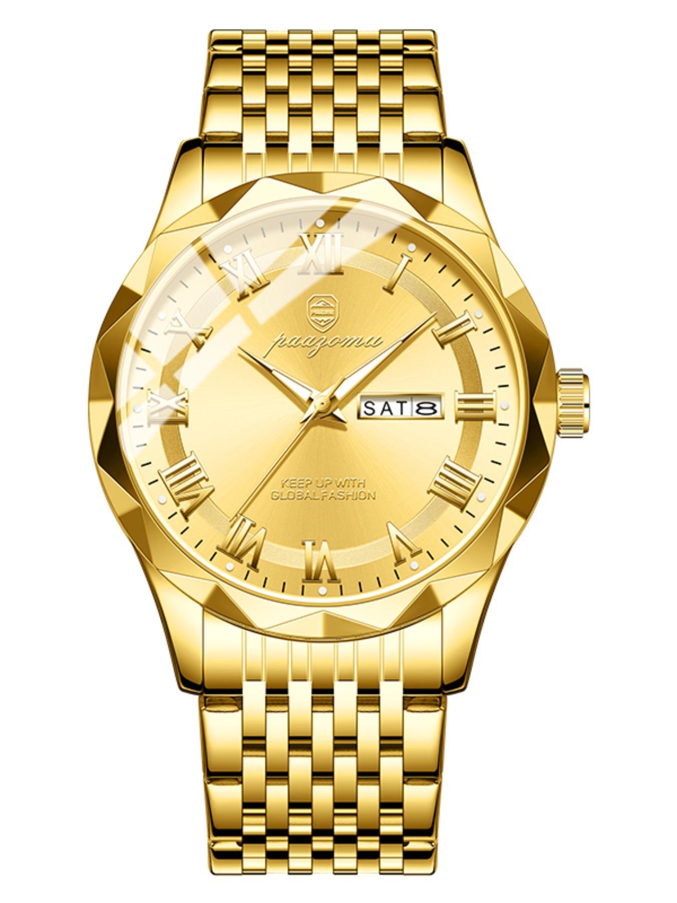 Paazomu Brand Steel Belt Dual Calendar Men's Quartz Watch 6367, Stylish Timepiece for Everyday Wear, Durable and Reliable Design