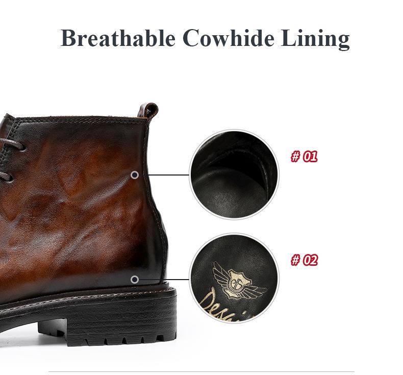 DESAI Leather Ankle Boots Calfskin Men's Classic Soft Handmade lace-up Dress Boot for Motorbike Hiking Walking Footwear Closed Round Toe Winter Fur Shoe Botas Para Hombres DS6319H