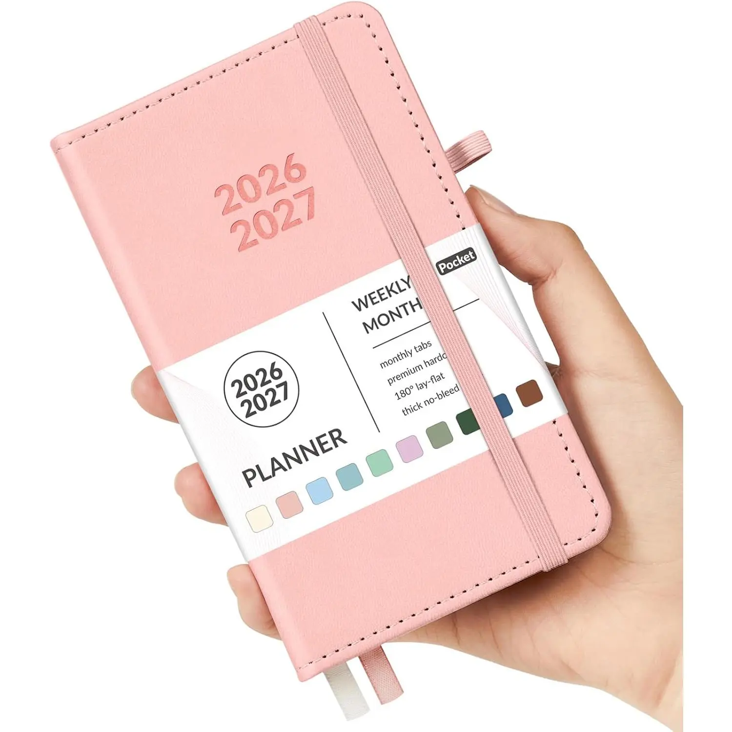 Pocket Planner, 2026 2027 Calendar, Small Planner Weekly Monthly | 3.5" x 6", July 2026-June 2027, Cute Purse Size, Academic Planners, Elastic Band, Hardcover Agenda for Women, Teacher