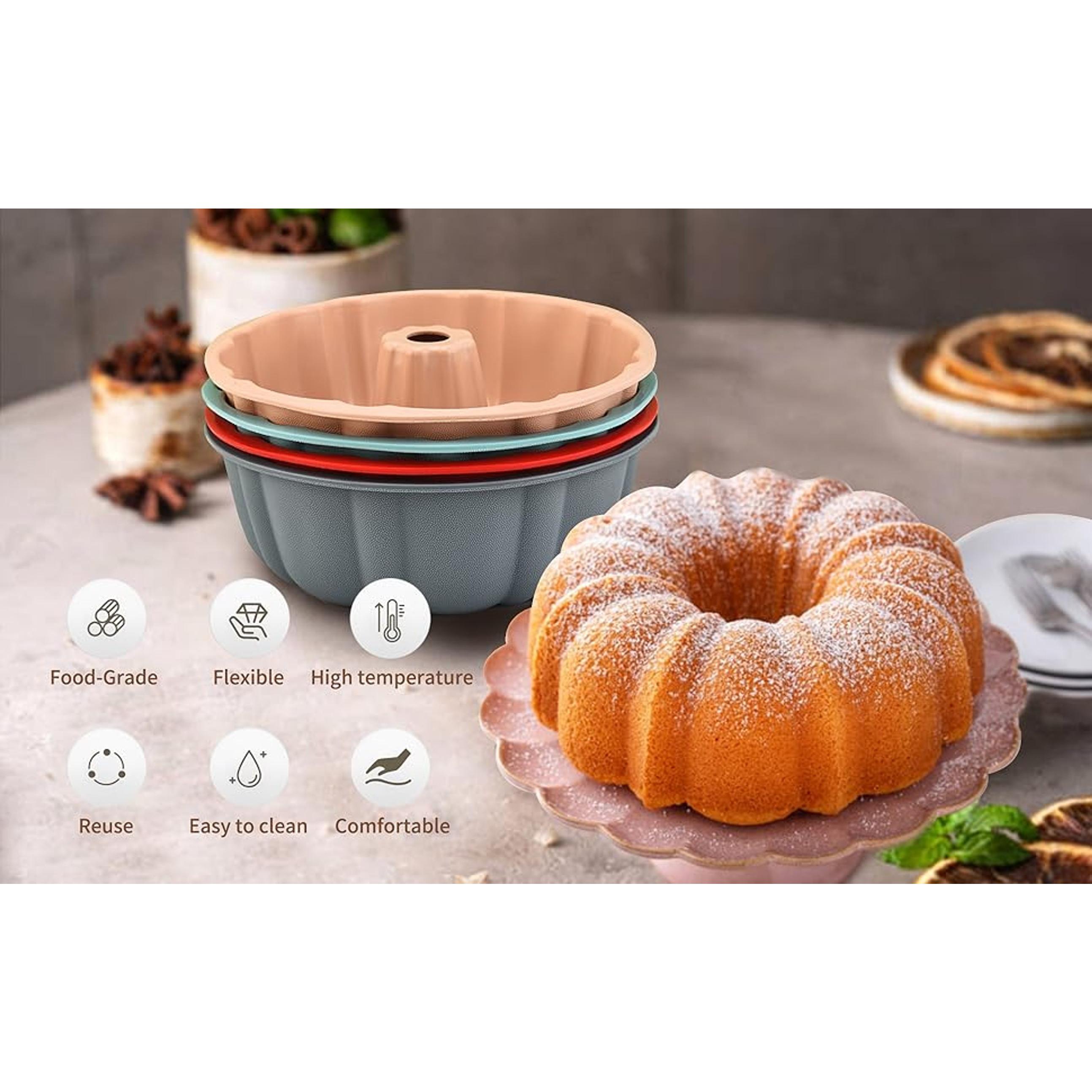 2 Pack Silicone Cake Pan Nonstick,10 Inch, Silicone Cake Molds,Pound Cake Pan, Baking Cake Pan for Jello,Gelatin,Cake,Brownie and Bread（Pink+Blue）