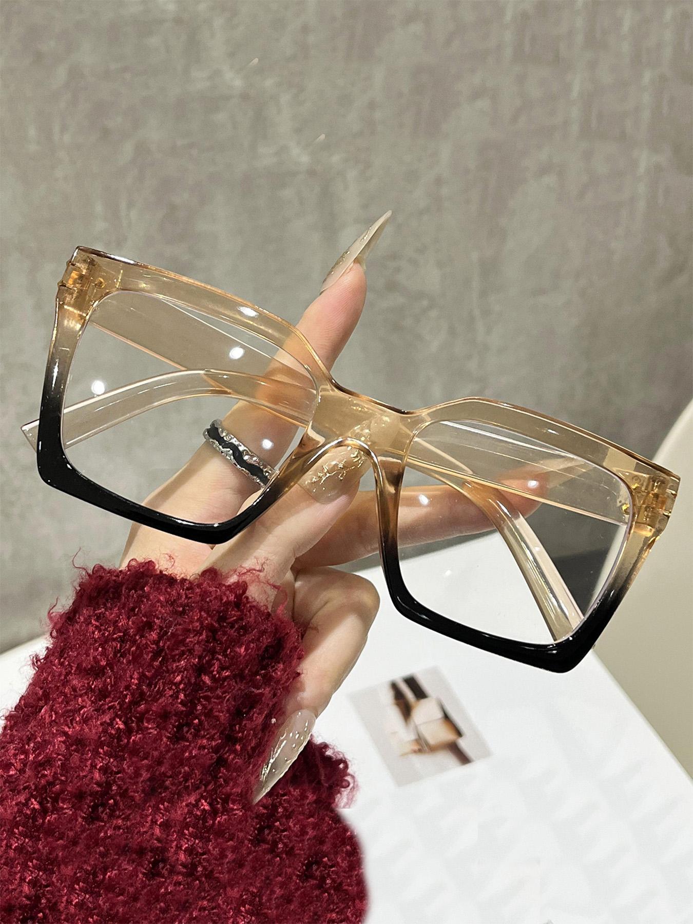 Square Large Frame Blue Light Blocking Glasses for Women, Simple Versatile Plain Face Glasses, Full Rim PC Acetate Frame, Unisex Casual Decorative Eyewear, Square Frame Eyeglasses, Stylish Square Frames