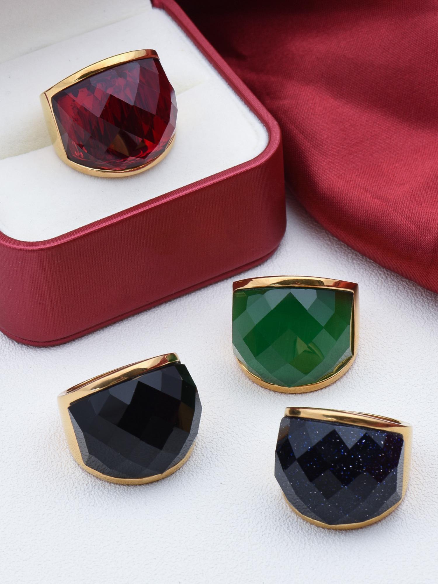 Hot Selling European & American Men's Ring, 18K Gold Plated Black Agate, 316L Steel Hypoallergenic