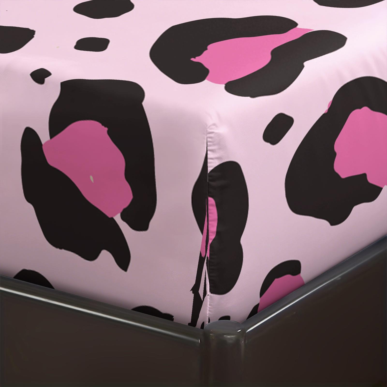 3-Piece Set Cute Leopard Print Bedding Set, Bed Sheet Sets, Decorative Bedsheet Sets, Includes 1 Fitted Sheet and 2 Pillowcases, Home Hotel Room Decor, Bedroom Decoration, Perfect Gift