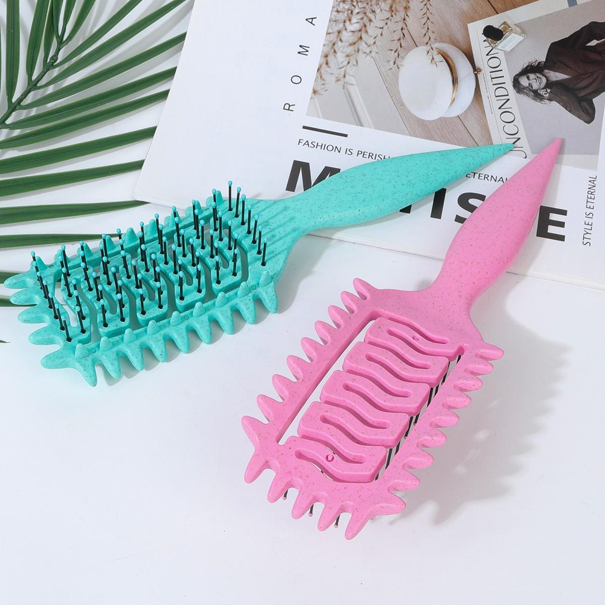 1 Piece Curly Hair Brush, Hollow Comb with Nylon Bristles and Abs Handle, Suitable for All Hairstyles, Dry and Wet Use, Hair Styling Tool