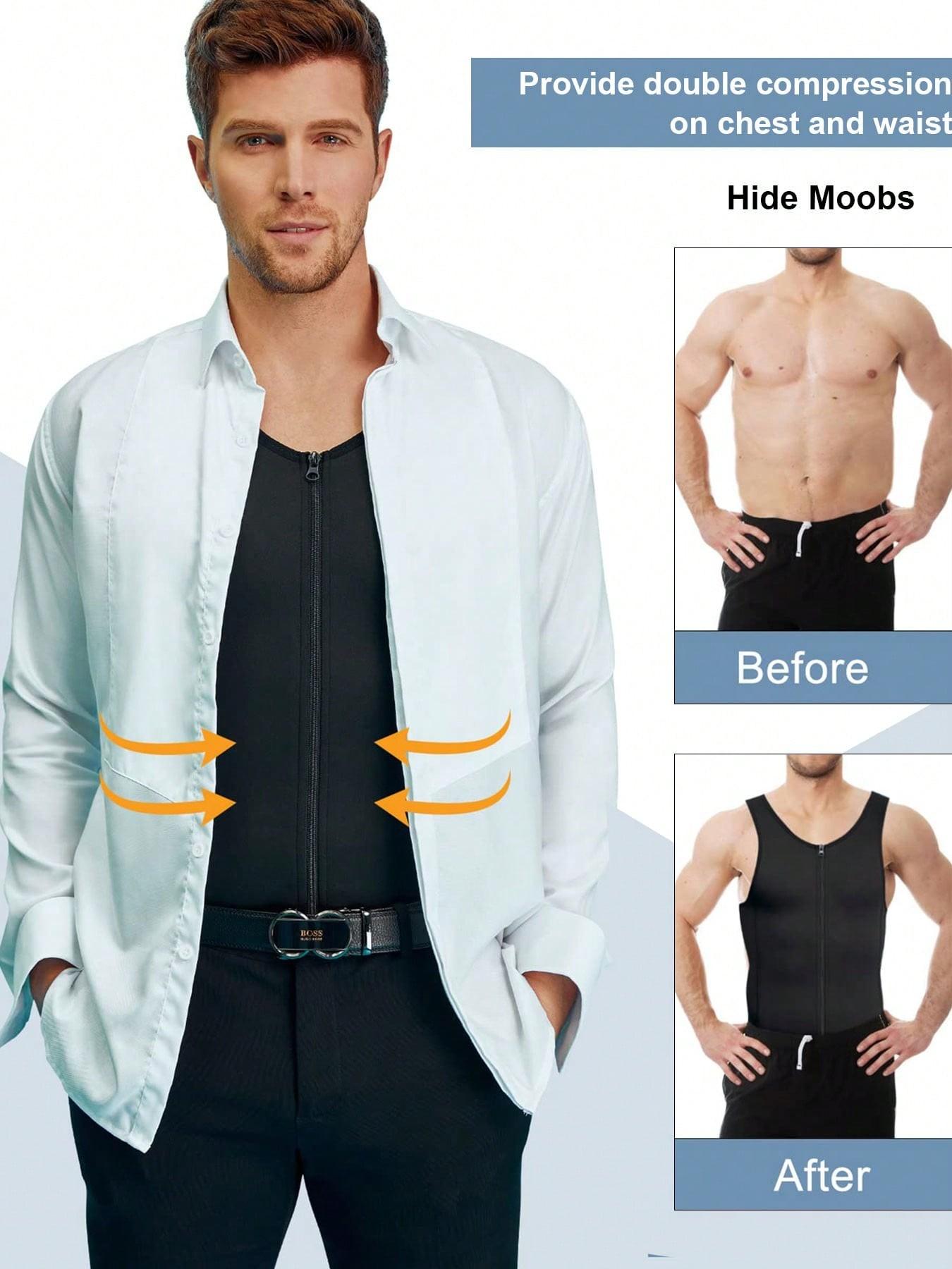 Men Shapewear Slimming Body Shaper Compression Shirt Tank Top With Zipper Underwear For Tummy Control