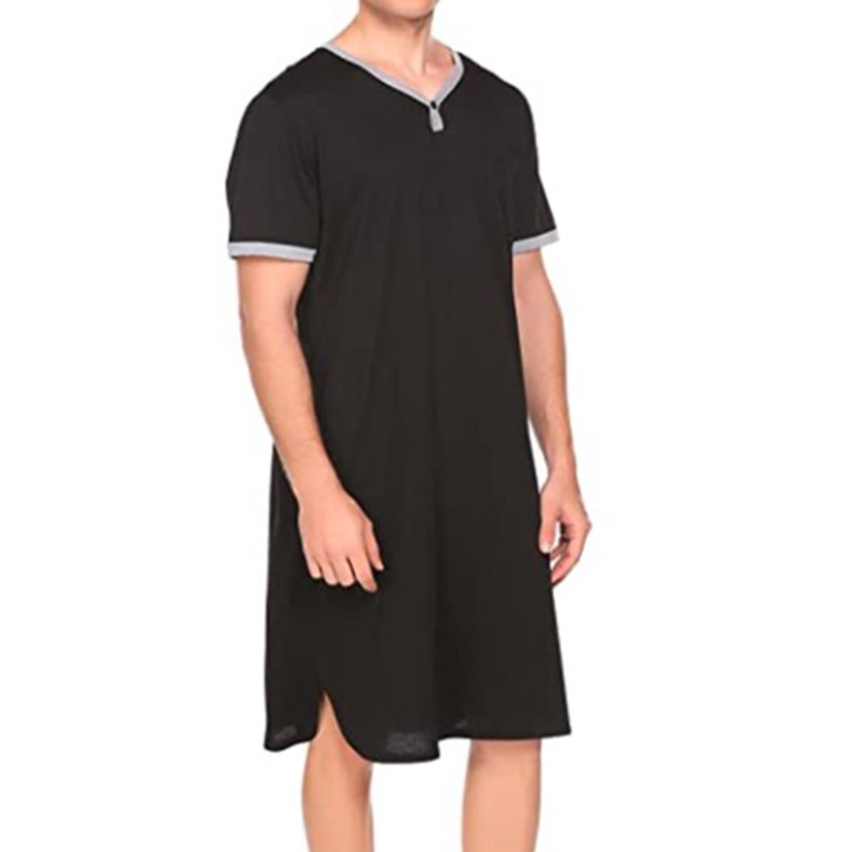 Men's Raw Street Wear Short-Sleeve Loungewear Robe - Menswear Nightwear, Thin Lengthened, Relaxed Fit, Skin-Friendly Stretchy, Loose Homewear Bathrobe, Vintage Nightgown, Sizes M-3XL