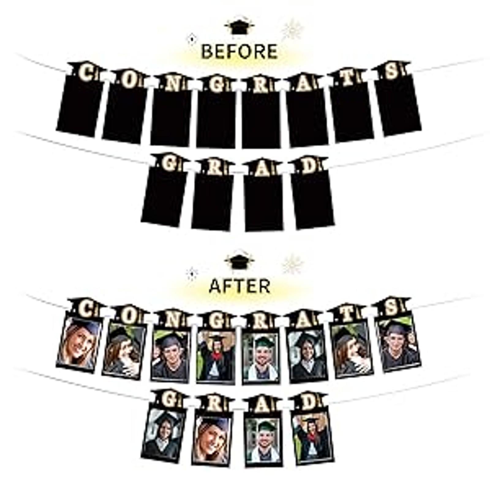 125-Piece Black and Gold Graduation Decorations Pack, 2026 Class Congrats Grad Supplies Set with Photo Banners, Tablecloth, Balloons, Cake Toppers, Decorations Supplies, Party, Box, Balloon Arches, 12” Latex Balloons