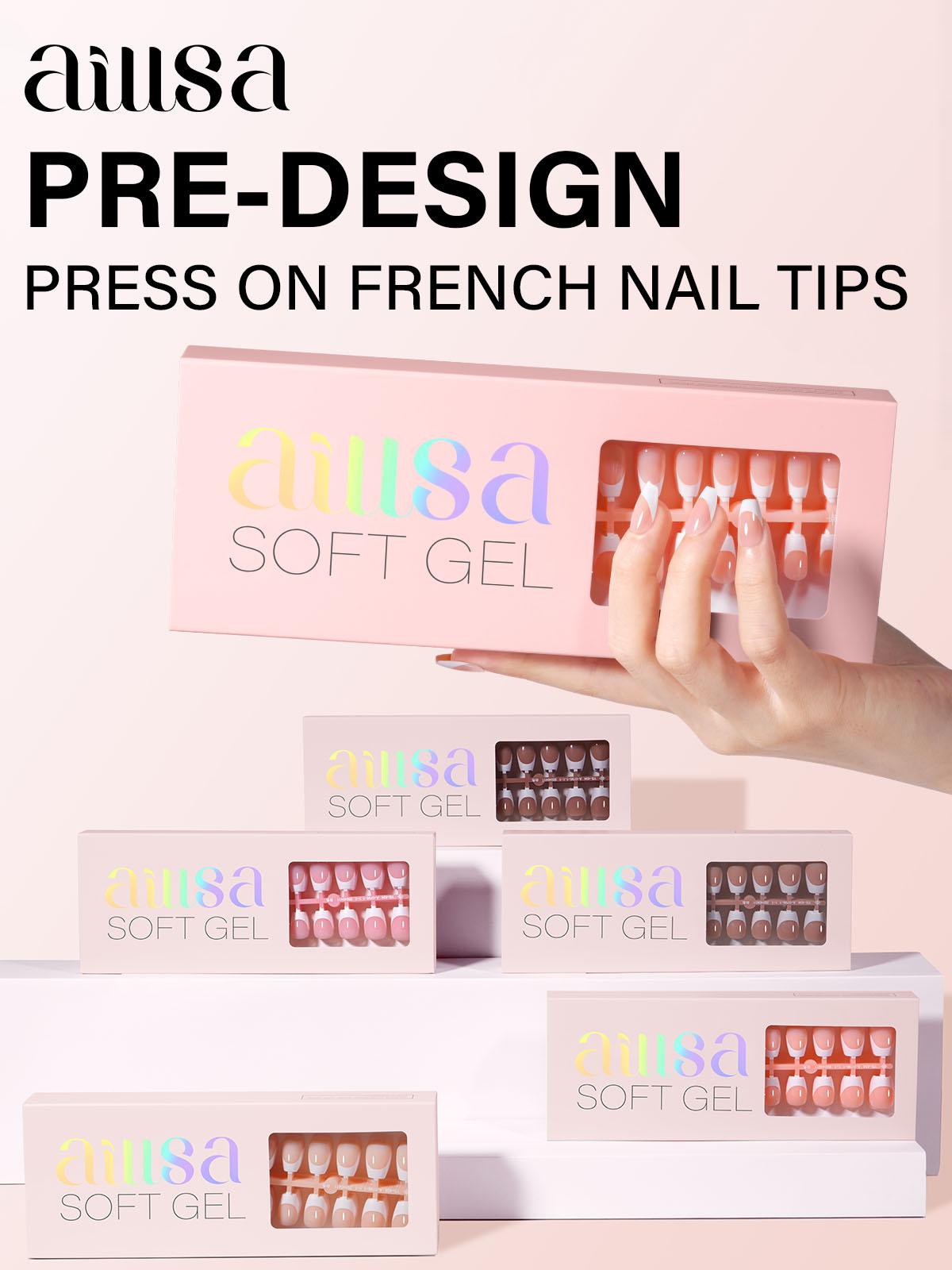 Aillsa French Style Nails Set- 180pcs Classic Nude Extra Short Coffin Nail Tips in 15 sizes, 4 Timers Setting UV Light with Auto Sensor,, Base and Top coat, Easy to Wear  Press-on Nail Set Nail Extensions DIY Nail Art at home Birthday Gift For Women