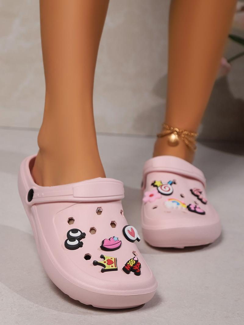 Cute DIY Cartoon Beach Clogs for Women, Summer Thick Sole Outdoor Slip-On Shoes, Versatile Sports Clogs for Daily Wear, Soft Cushioned Slippers