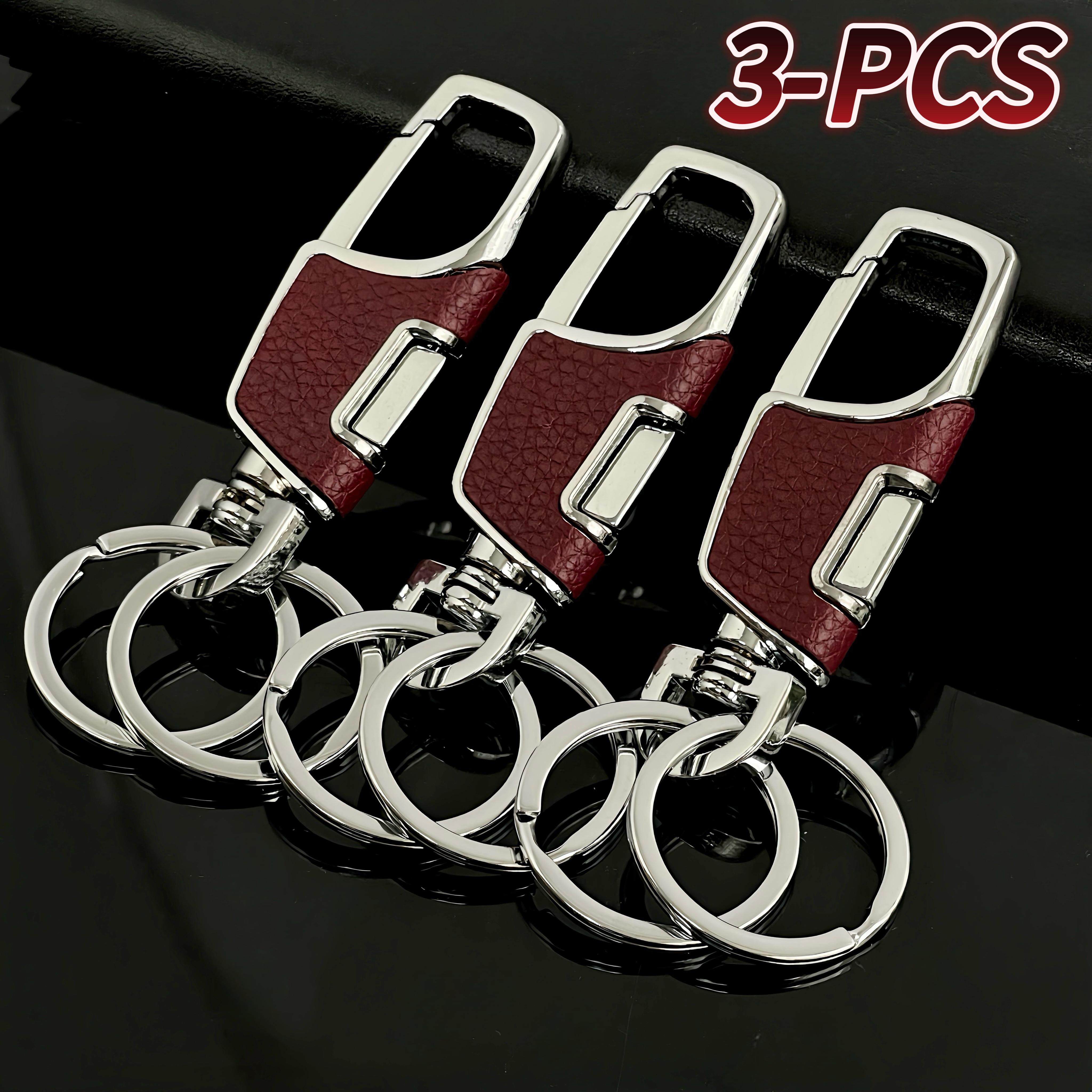 3-Pcs Metal Construction Keychain with Detachable Key Rings Stainless Steel Keychain for Car Keys Gift for Men Women Business Accessories Travel Essentials Heavy Duty PU Leather Keychain 3-Pack
