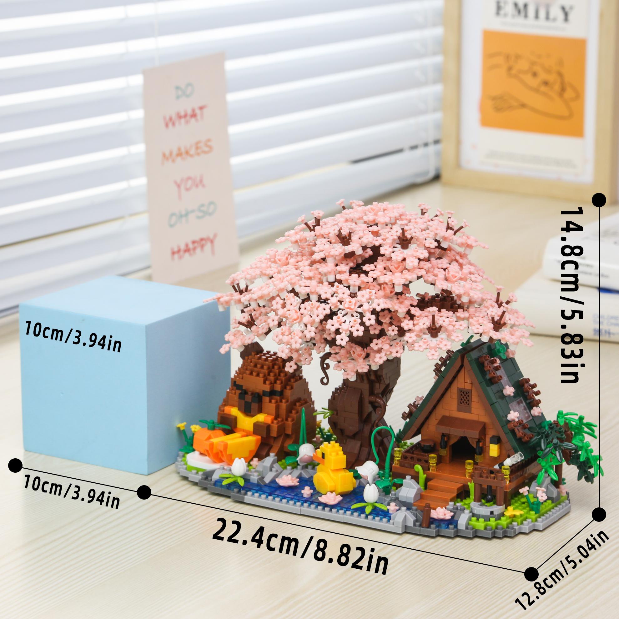 Sakura Tree House Building Blocks Set, Capybara Bricks Kit, Cute Micro Particles Model, Creative DIY Landscape Suite, Home Decor Gift