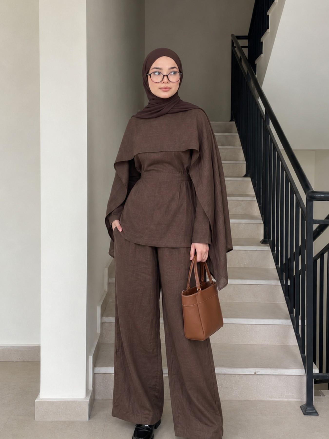 Three-Piece Modest Muslim Abaya Set with Detachable Shawl, Elegant Fashion Clothing for Home Parties Travel Casual Wear, Comfortable, Stylish and Modesty