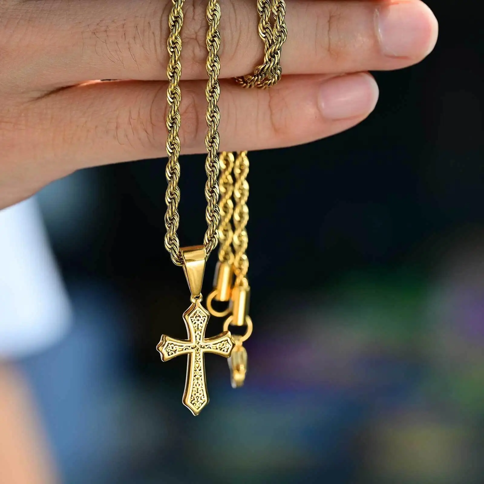 Hiphop Cross Neckalce for Men Women,50/55/60cm Stainless Steel Cross Charm,Trendy Jewelry Gift for Him Her