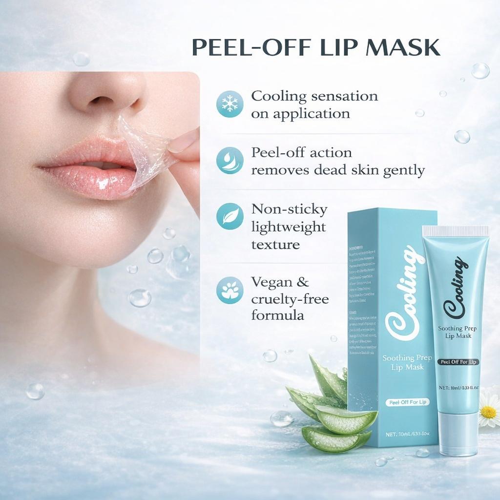 Soothing Prep Lip Mask, Cooling Peel Off Lip Mask, Hydrating Lip Mask For A Softer & Smoother Pout, Infused With Hyaluronic Acid, Non-Sticky, Vegan & Cruelty-Free​, Gentle Exfoliator for Lips, Hygienic & Easy Application, Daily Lip Care, 0.33 fl.oz