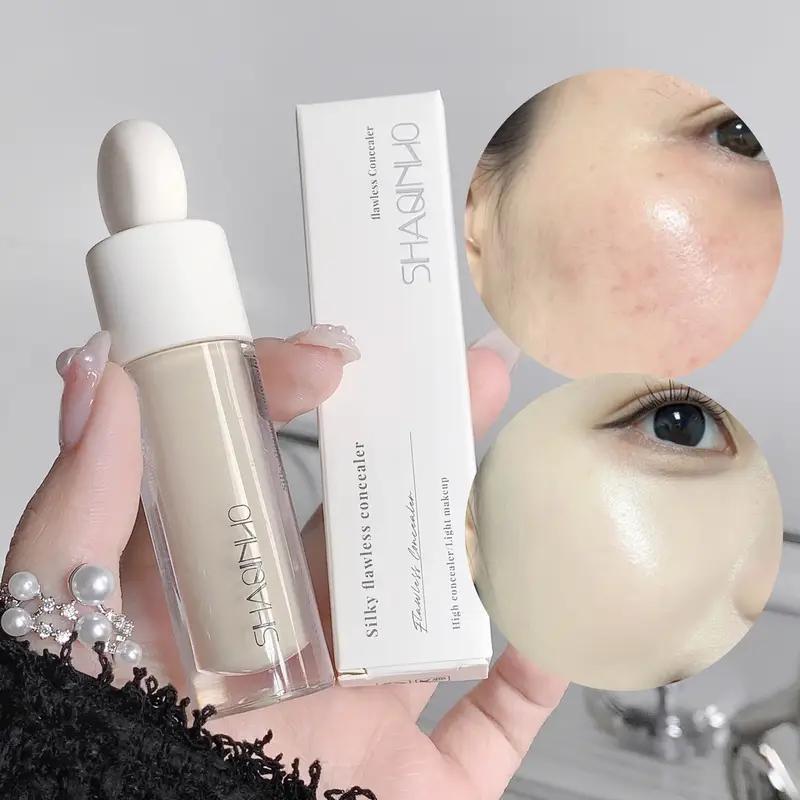 Full-Coverage Liquid Concealer - Silky and flawless, waterproof and sweat-resistant, lightweight and smooth, comes with a soft brush, suitable for dark circles and spots, long-lasting formula, light beige series, precise application, daily makeup essentia
