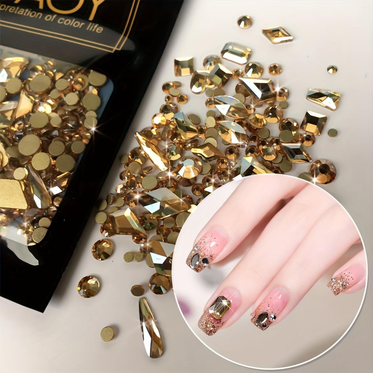 190pcs Moonlight Sparkle Nail Art Rhinestones, Champagne Unflavored, Super Shiny Multi-Shape Gems for DIY Crafts & Fashion Design