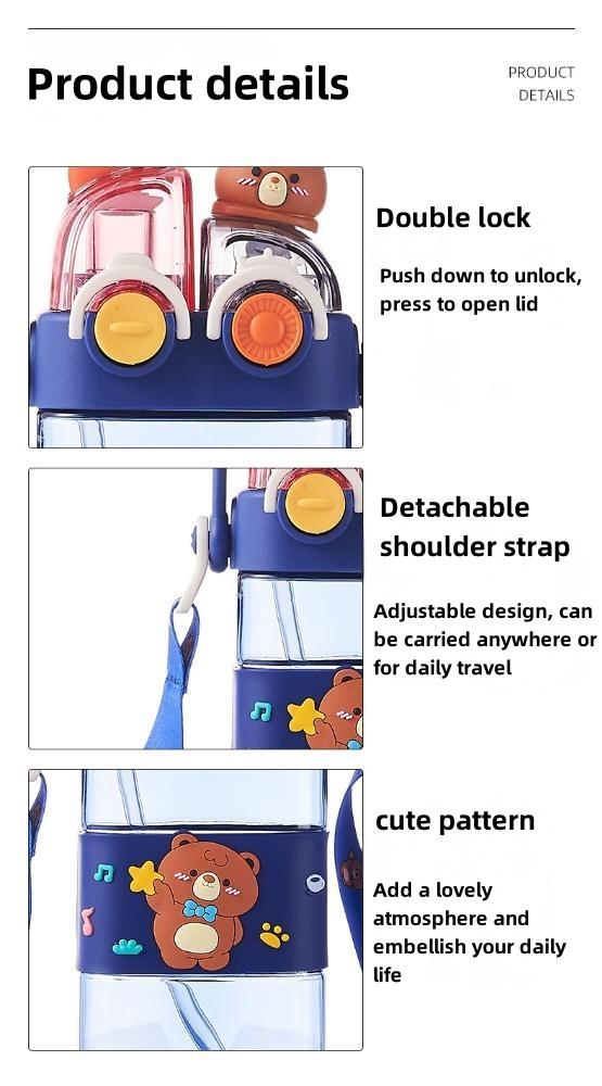 UFORU Cartoon pattern children's drinking cup,1large capacity water bottle,two drinking methods ,home office school drinking cup with straw lanyard,children's gift,Wide Mouth Reusable,Mug, Portable Tumbler Set Bottled