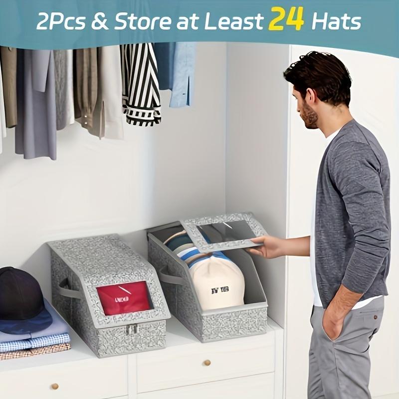 Stackable Hat Storage Boxes for Baseball Caps, Holds Up to 24 Hats, Durable Cardboard Box for Men, Classic Style, Wardrobe Organizer