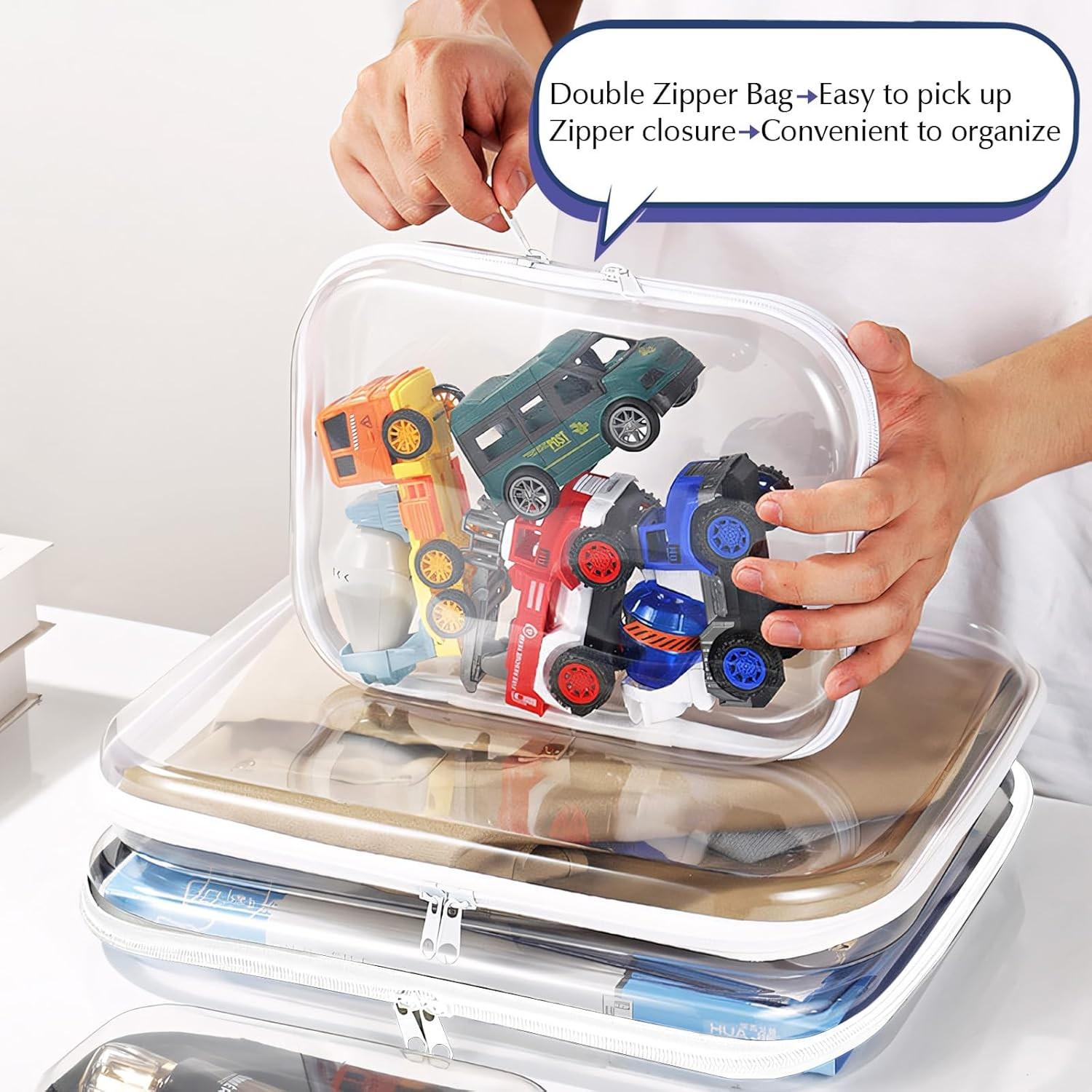 Transparent Plastic Zipper Box, Dual Zipper Hard Bag, Portable Travel Organizer, Cosmetics, Toys, Snacks, 1L+1m+1s, Pet Material