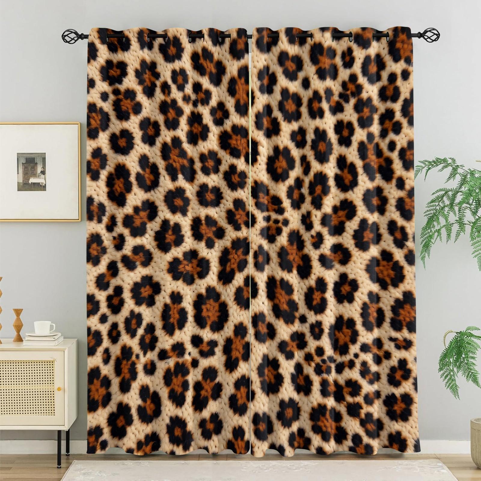 2PCS Classic Leopard Print Boho Chic Blackout Curtains, Luxury Vintage Bohemian Light Blocking Drapes for Bedroom, Living Room, Hotel & Dorm, Easy to Open/Close & Remove, 85% Blackout Rate, Perfect Housewarming Birthday Christmas Gift