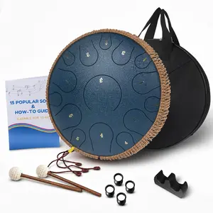 Steel Tongue Drum 13 Inches 15 Notes, Hand Pan Drum for Beginner Yoga Meditation with  Book, Handpan Drums Mallets Finger Picks and Carry Bag D Major (Navy Blue, 13 inch 15Notes)