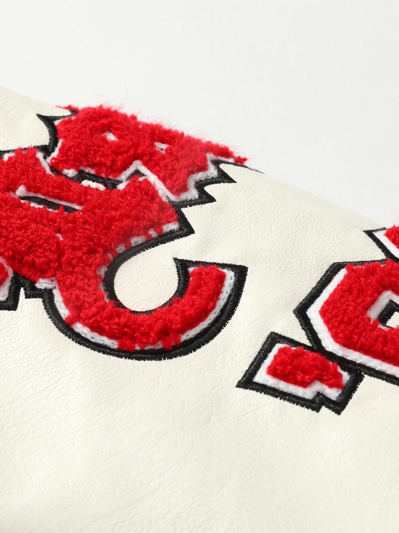 Men's red #23 Number Baseball Jacket, Loose Casual Fashion High-End Embroidered Button-Up, Patchwork white PU Long Sleeve College Style Coat, Street Fashion Outerwear