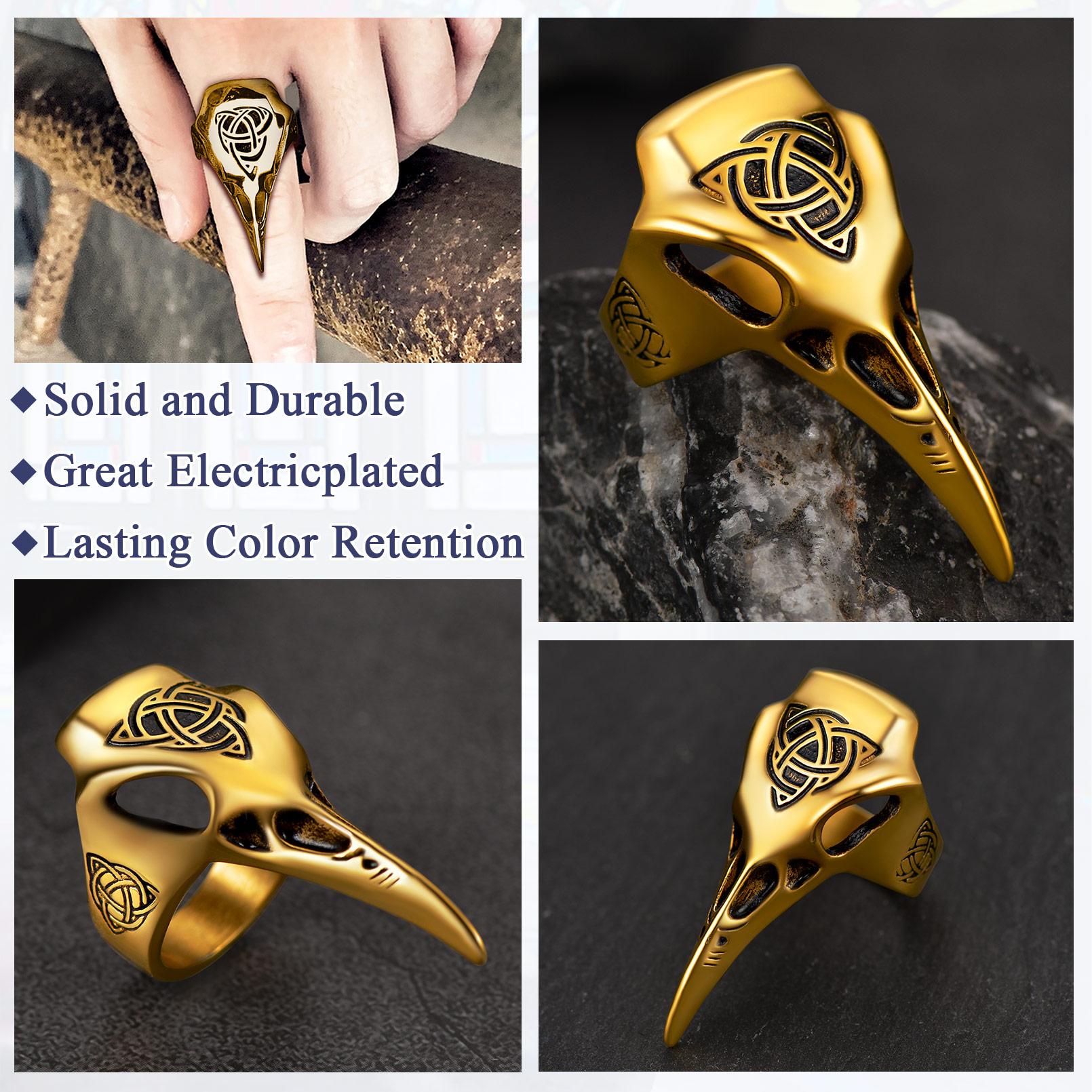 U7 Men's Raven Celtic Knot Rings Mens Raven Compass Rings Norse Viking Jewerly Stainless Steel