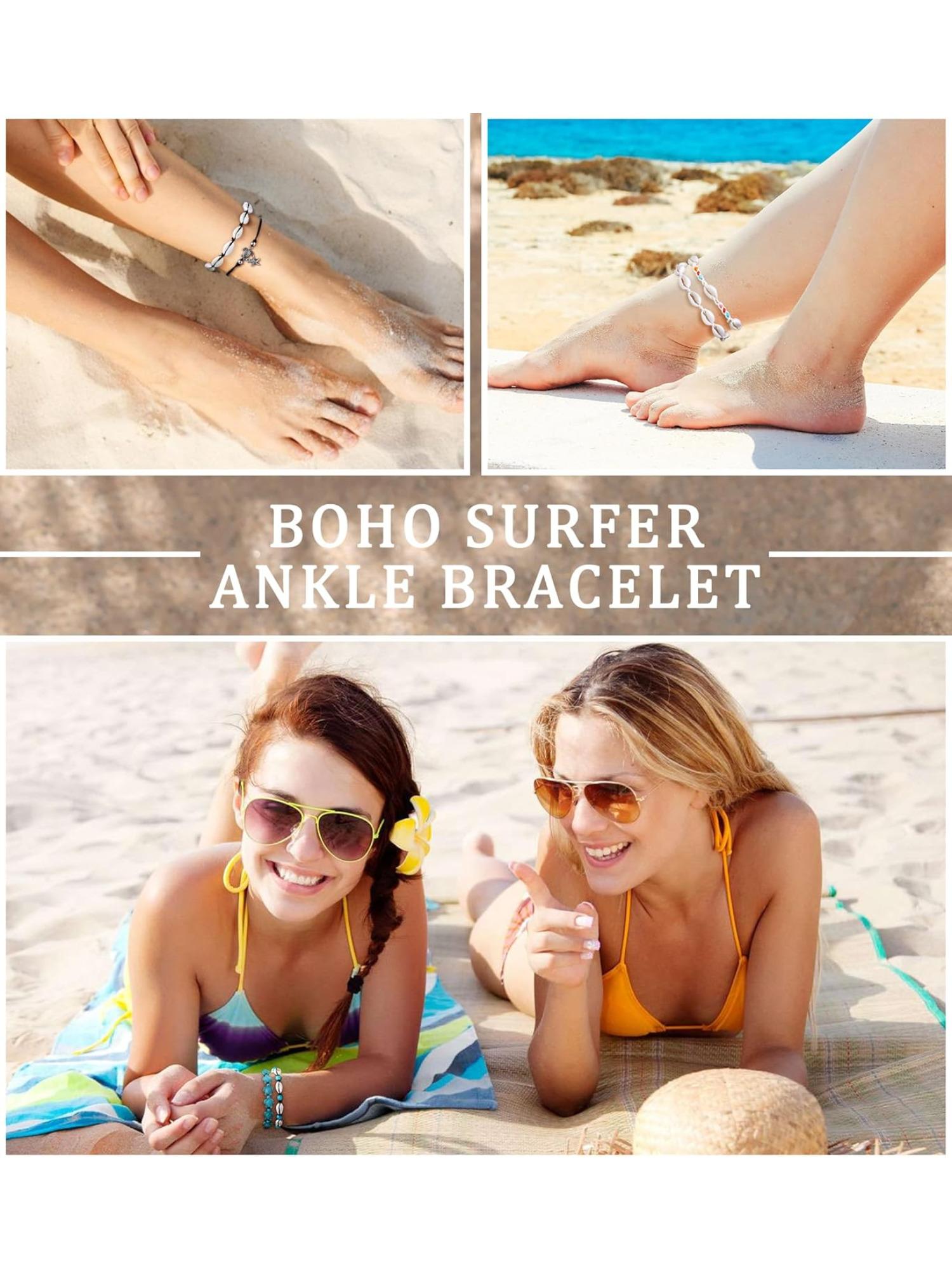 10PCS Shell Turtle Ankle Bracelets Handmade Boho Beaded Anklet Jewelry Adjustable Natural Cowrie Shell Beach Bead Anklet for Women