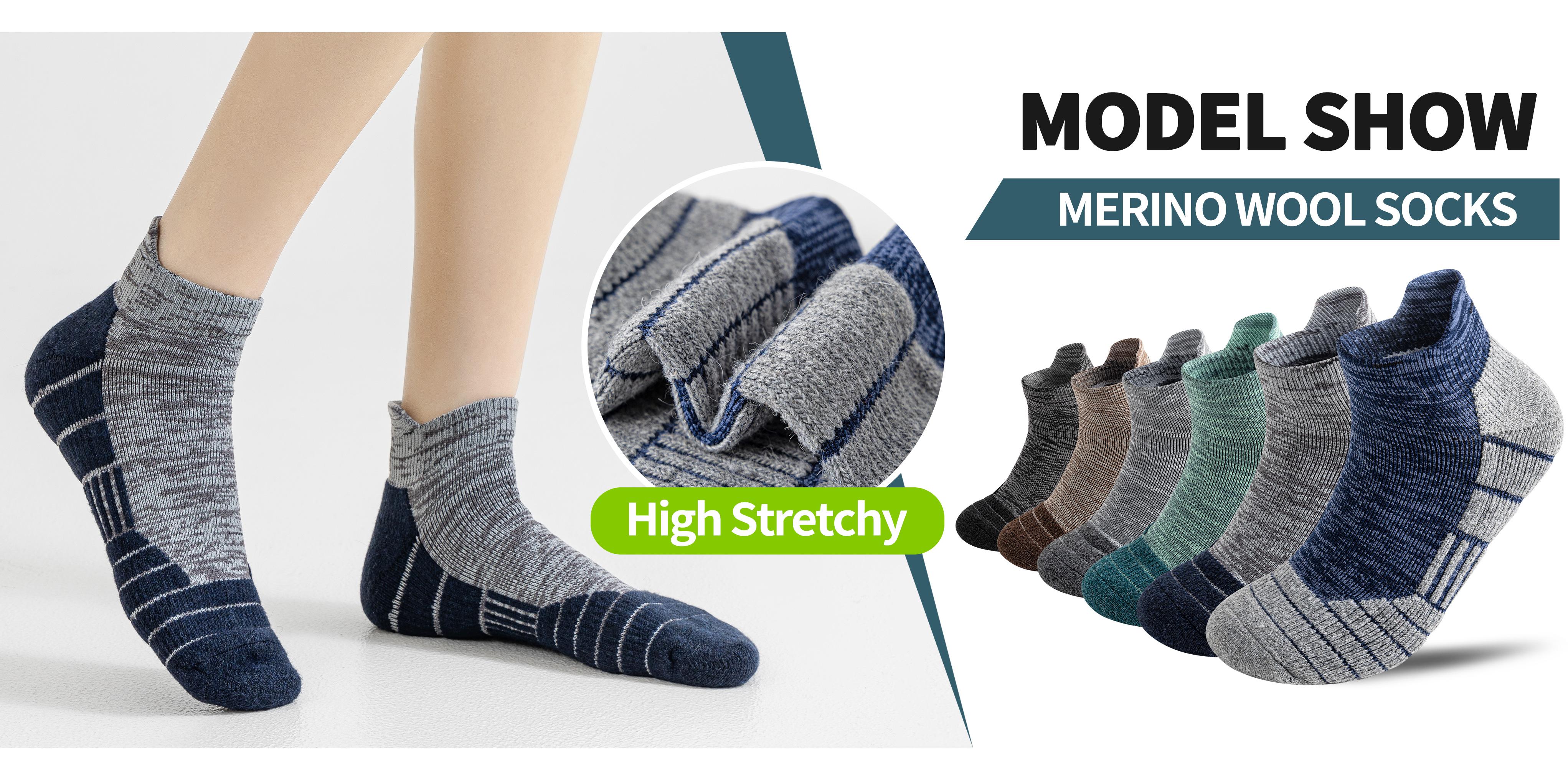 6 Pairs Merino Wool Ankle Running Hiking Socks Compression Support Breathable Thick Cushion No Show Socks for Women&Men Menswear