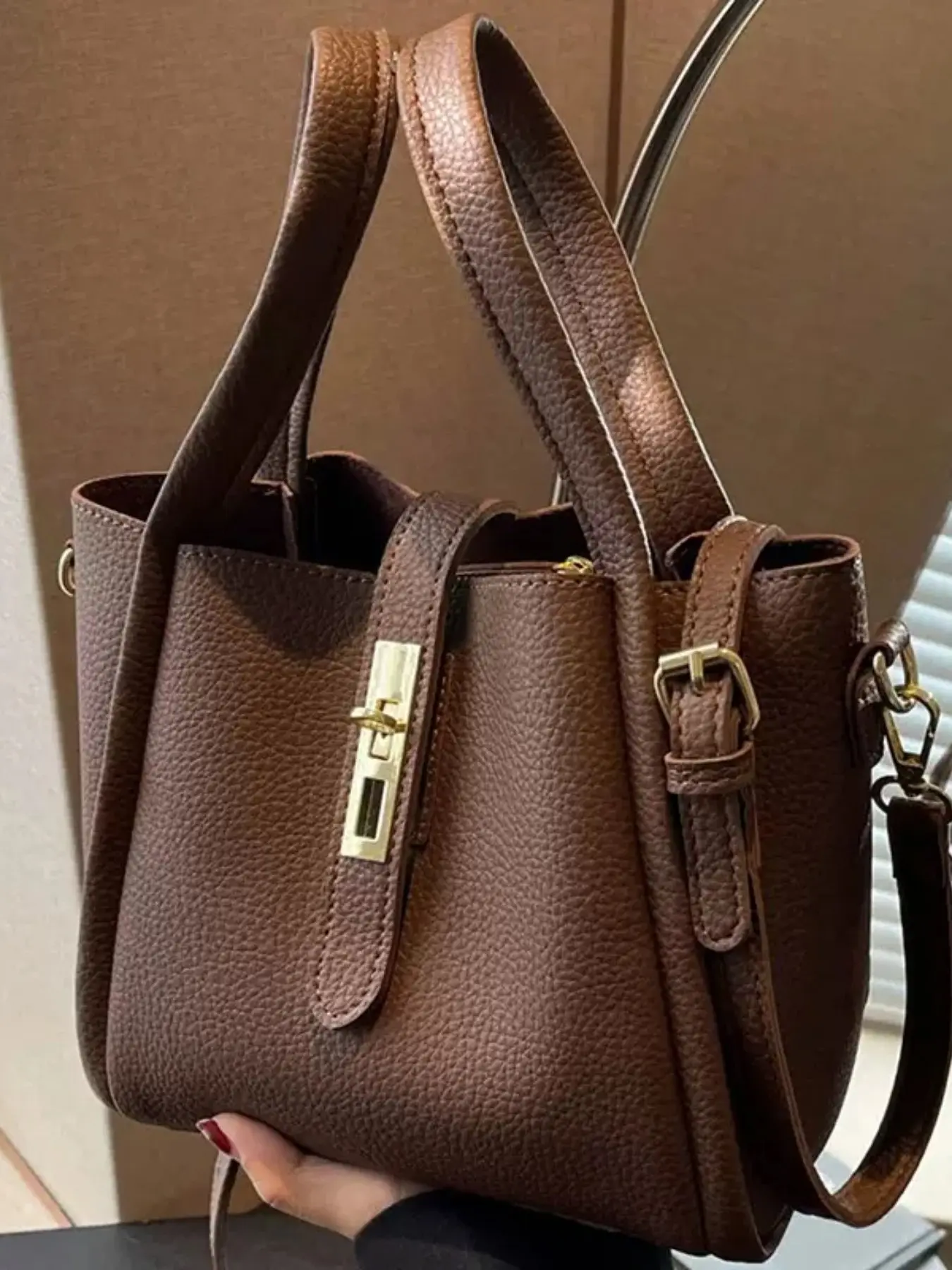 Fashion Classic PU Leather Women's Elegant Simple Handbag, Vintage Style Bucket Bag, Versatile Crossbody Shoulder Bag, Daily & Work Use