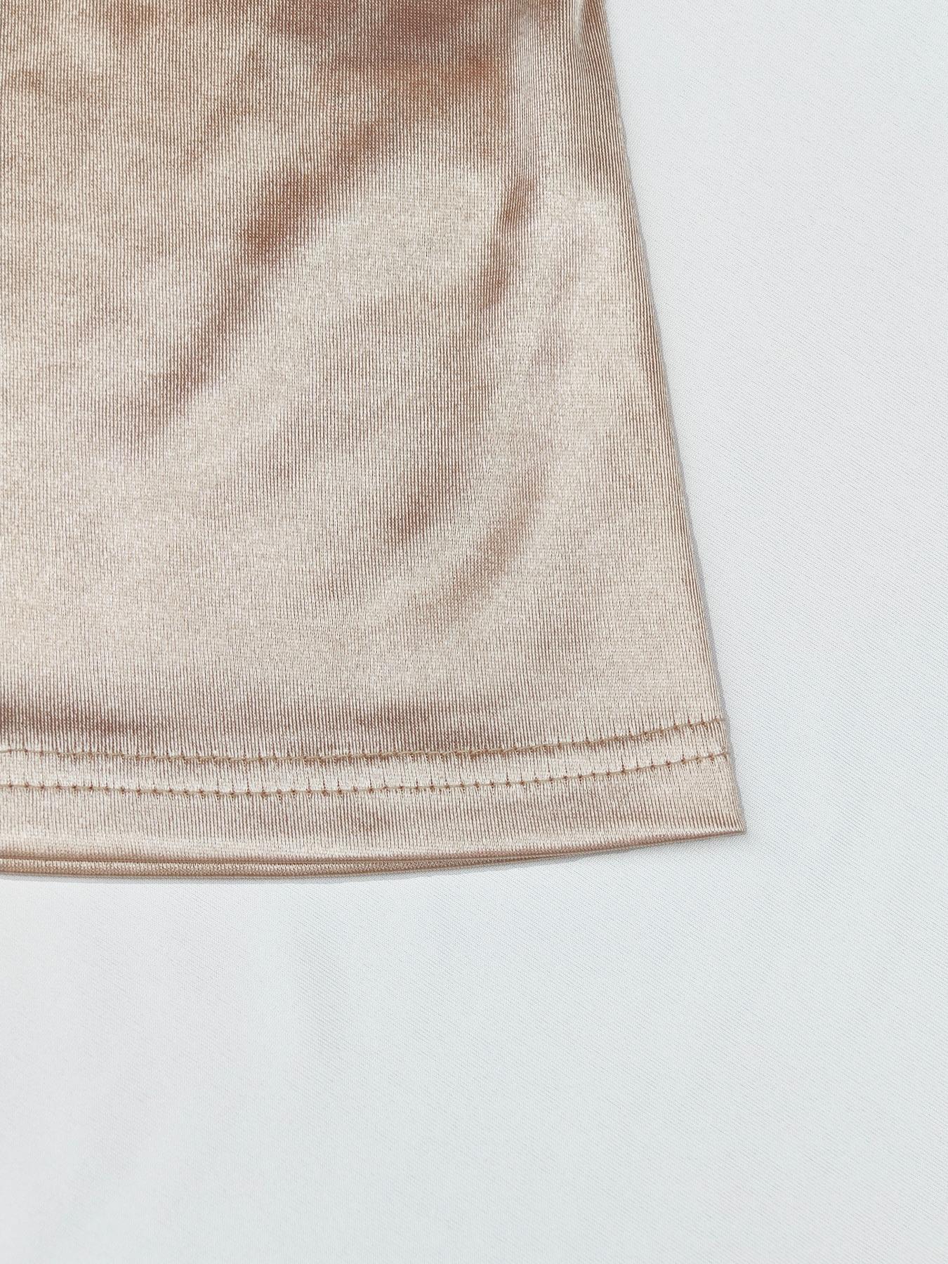 Elegant Satin Champagne Halter Top with Pearl Buttons, Side Ruched Slim Fit, Versatile Fashion for Daily Wear, Womenswear