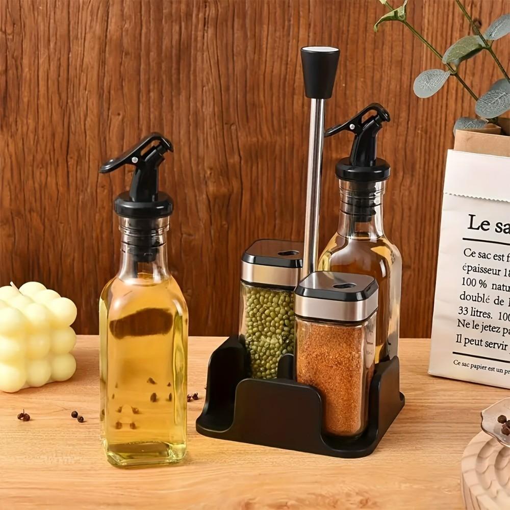 Salt Bottle Vinegar Oil Set, Rotating Lid Design with Stainless Steel Spice Jar, Perfect for Cooking and Grilling, Leak Proof Dispenser