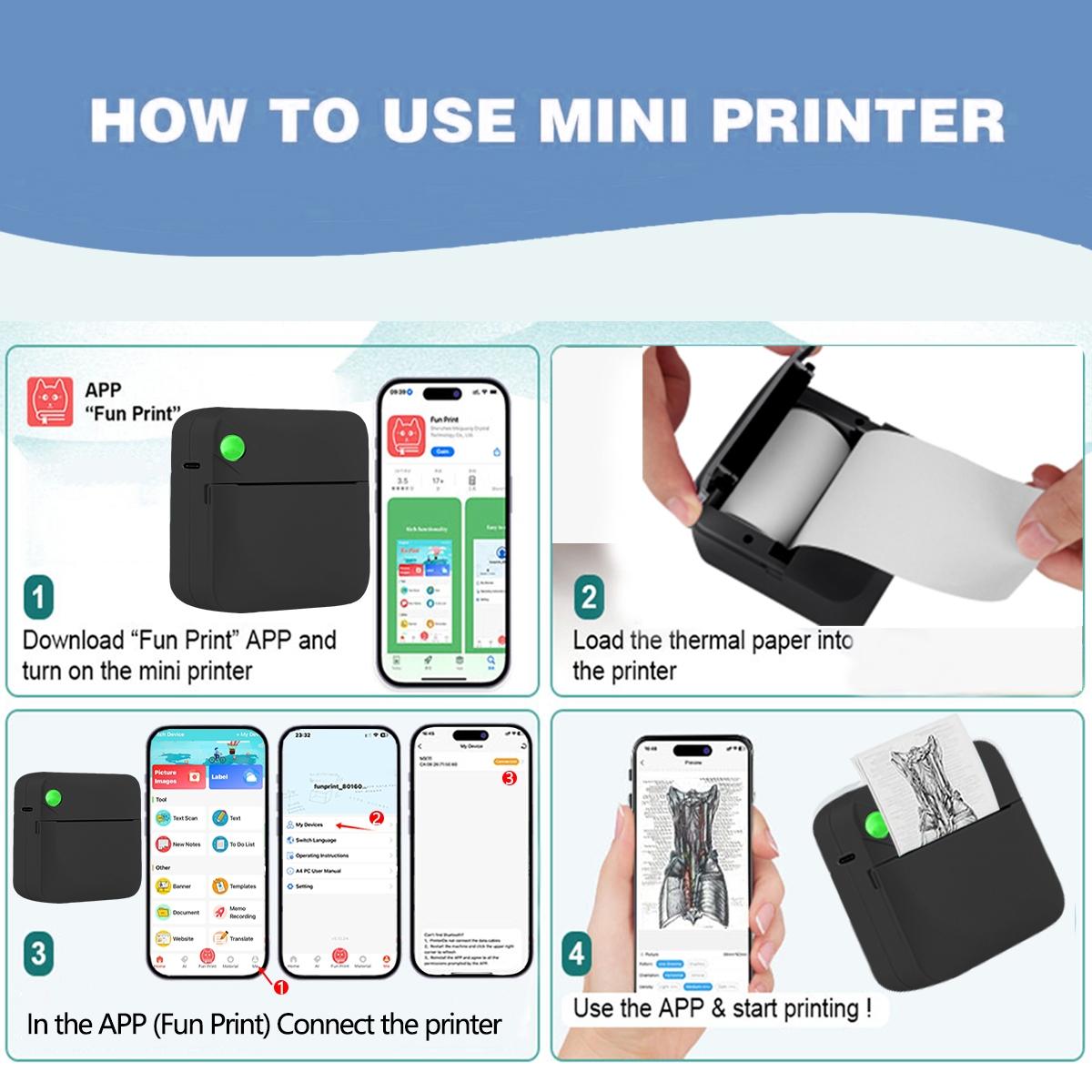 Mini Pocket Printer Mini Sticker Printer, Inkless Sticker Maker, Portable Thermal Printer for Notes, Photos, Stickers, Labels, Notes, Wireless Thermal Printer