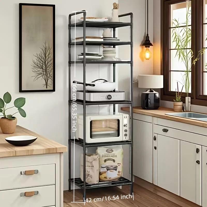Metal Storage Rack, Multi-Layer Floor Standing Organizer, Space Saving Vertical Shelf for Kitchen Bathroom Microwave