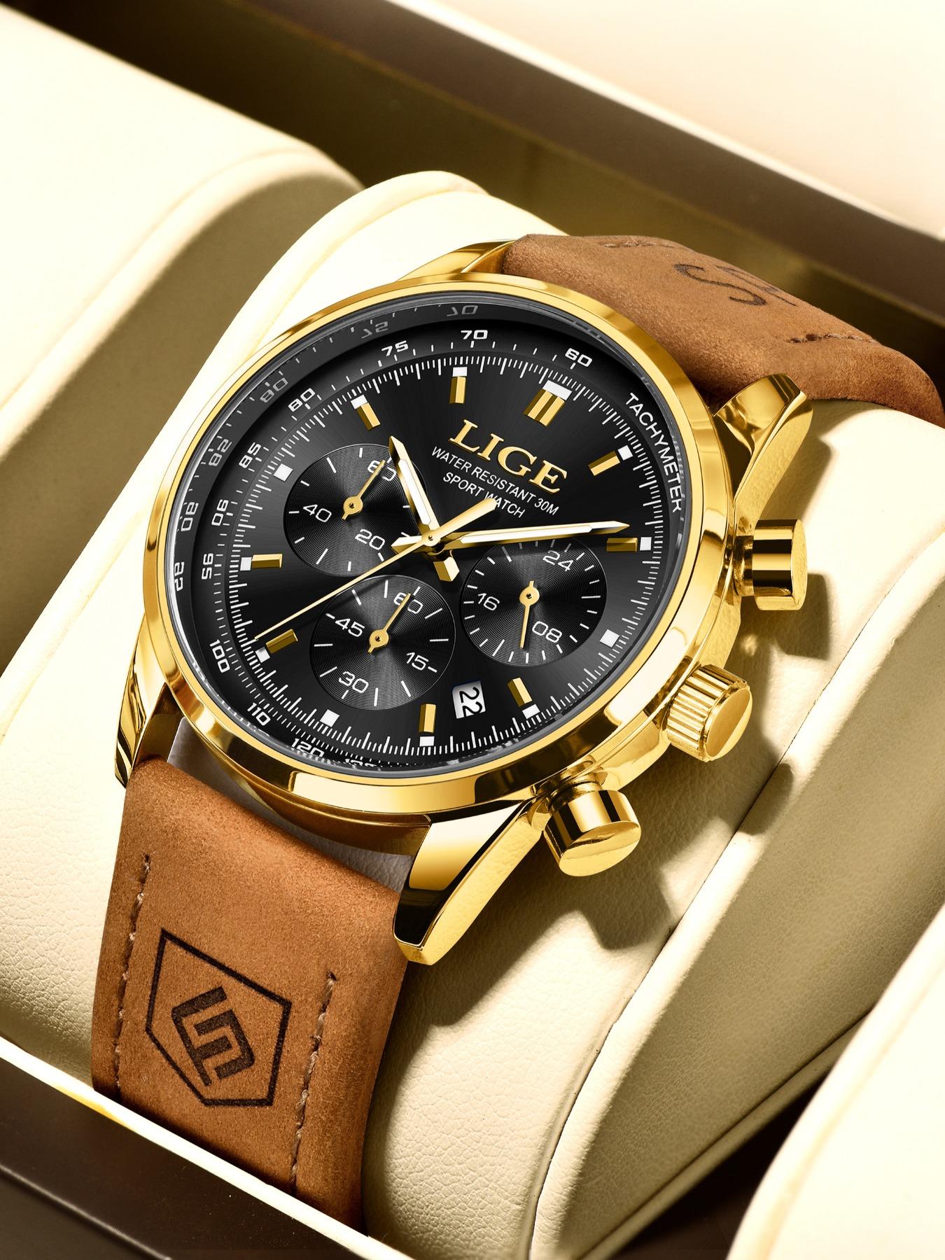 Lige Casual Gentleman Fashion Waterproof Luminous Calendar Chronograph Quartz Watch, Multiple Colors, Perfect Gift, Silver Color