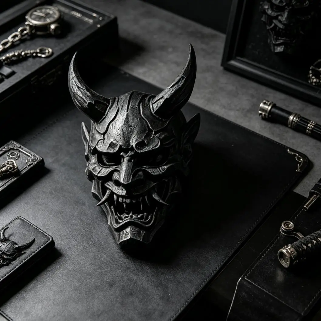 Dark Gothic Plastic Demon Face Mask with Carved Detail, Halloween Retro Home Wall Hanging Decor, Festive Wall Ornament