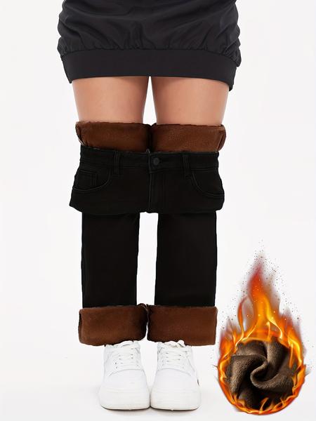 Women's Fall Winter Fleece Lined Jeans, Warm Comfortable Stretchy Denim Jeans, High Waist Slim Fit Casual Wear, Pants