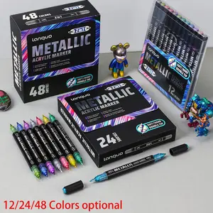 Double-Ended Metal Paint Markers, Soft/hard Tips, Dual Tip Markers, Multi-Color Thick & Thin, Acrylic Markers, Art Pen Marker, for Rock Art, Canvas, Wood, Glass, Metal, Stone, Ceramic