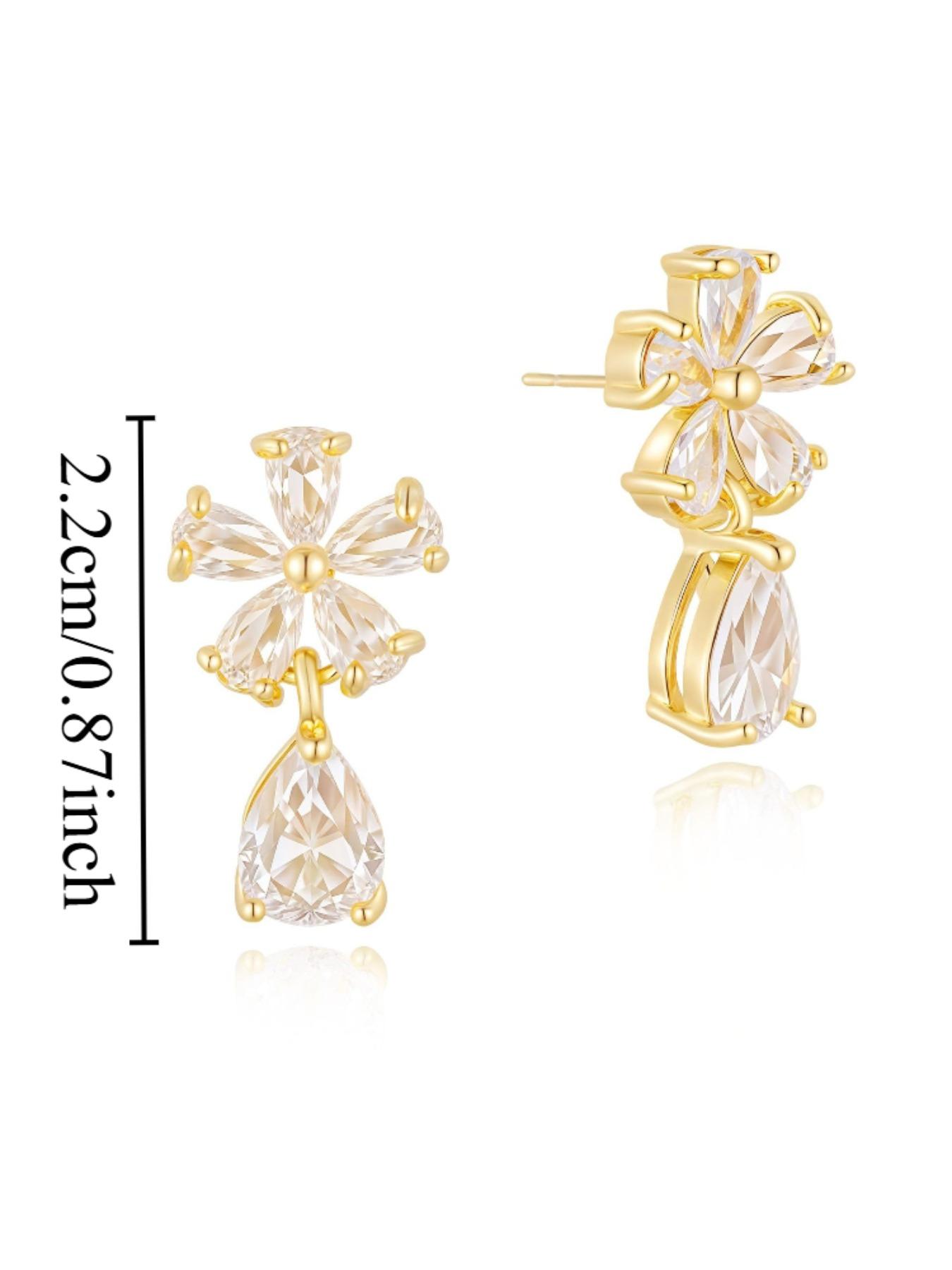 Light luxury flower water drop earrings, feminine temperament, elegant design earrings, fashionable versatile and exquisite jewelry, suitable for daily wear, the first choice for gifts