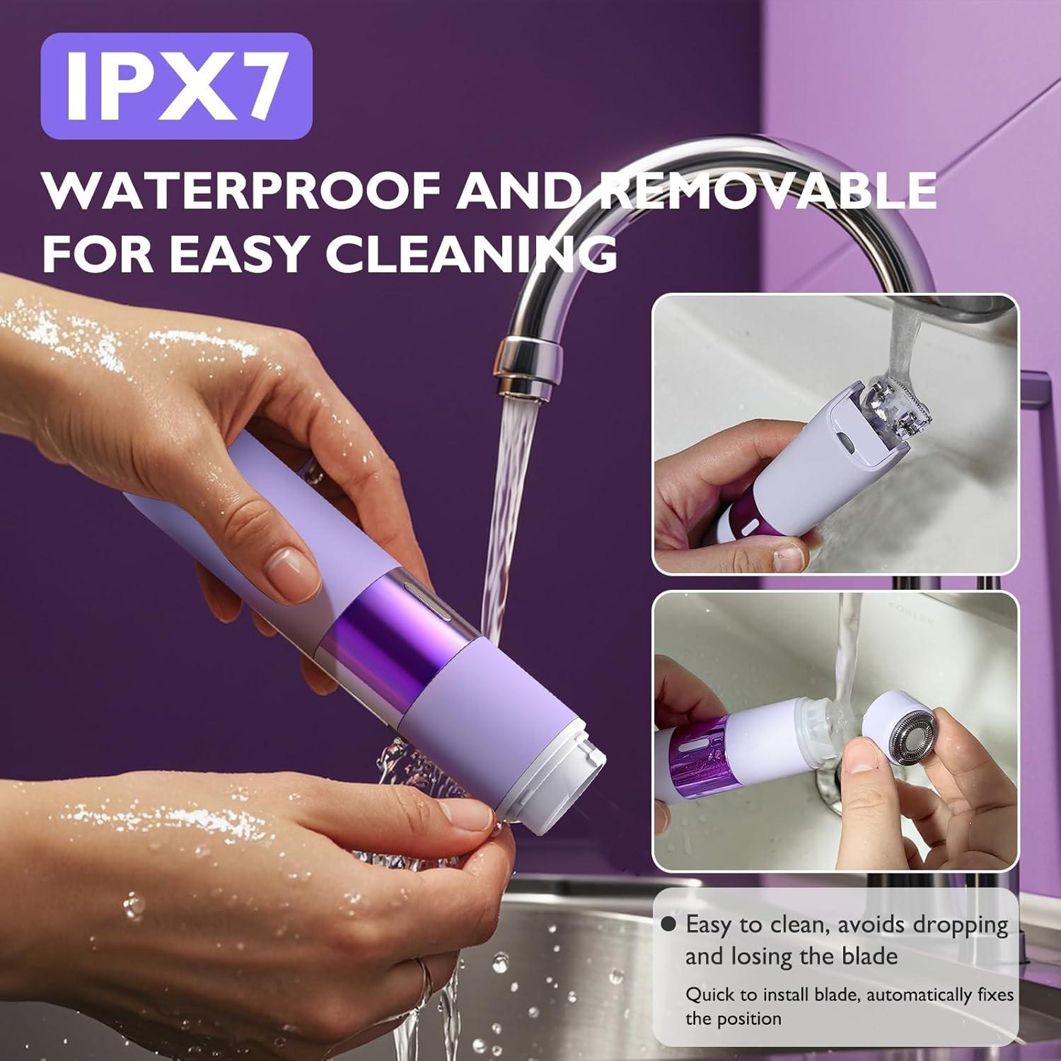 Portable Dual Blade Electric Trimmer Shaver, Ipx7 Waterproof Pain-Free Smooth Hair Removal Tool, Detachable Blades, Easy Clean Wireless Razor, for Legs, Arms, Underarms