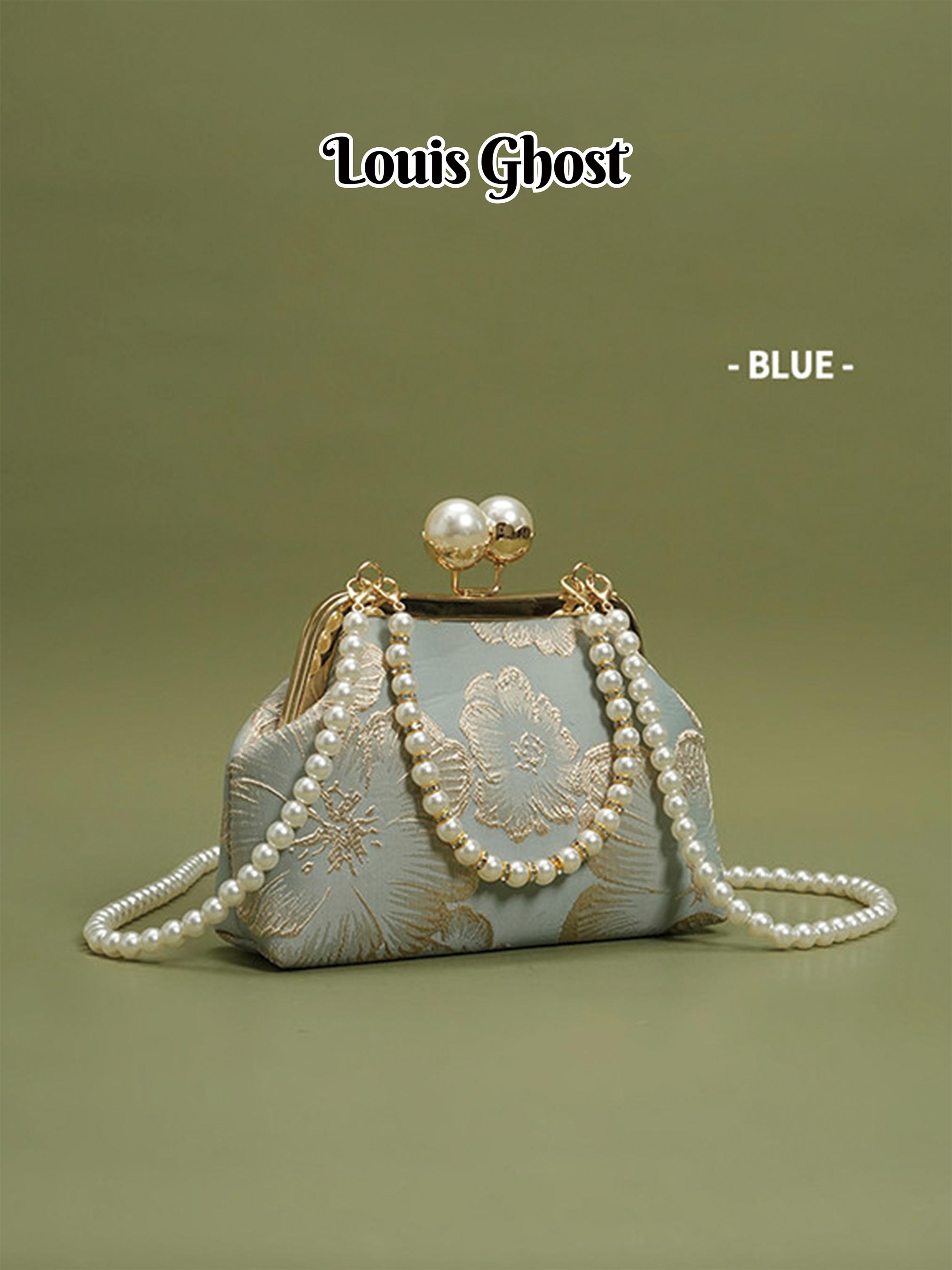 Elegant Embroidered Clutch Bag for Women, Vintage Evening Bag with Pearl Chain and Ginkgo Pattern, Perfect for Weddings and Parties